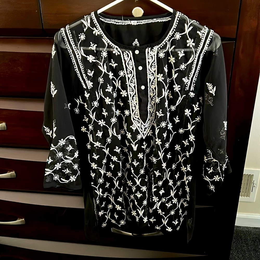Black & white sheer blouse